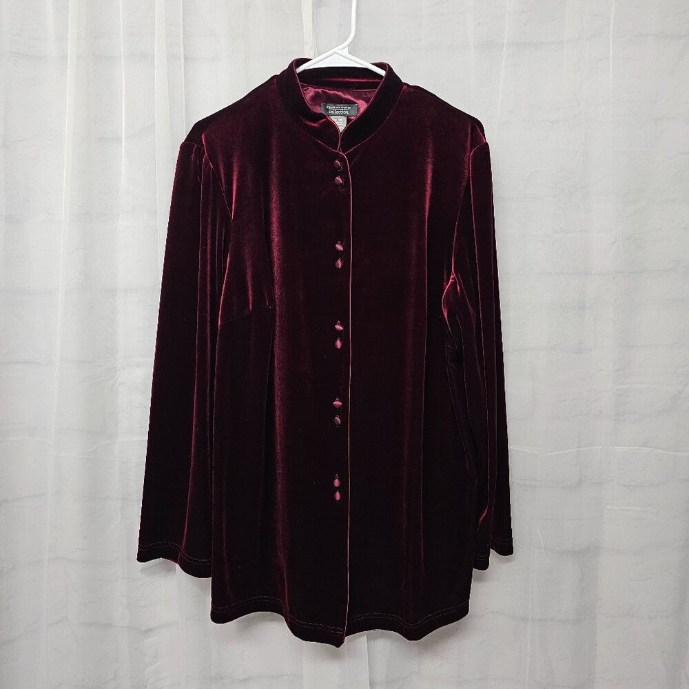 Vintage Dressbarn Burgundy Velour Blouse Button-Down Goth Grunge Whimsygoth 16W - Picture 7 of 7